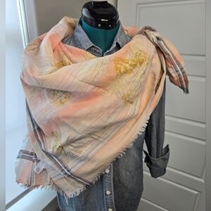 J. JILL 100% COTTON TROPICAL LIGHTWEIGHT SCARF SHAWL WRAP PEACH WHITE WOMEN OS